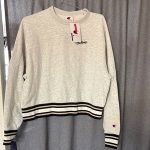 Champion Light Gray Sweatshirt with Striped Hem